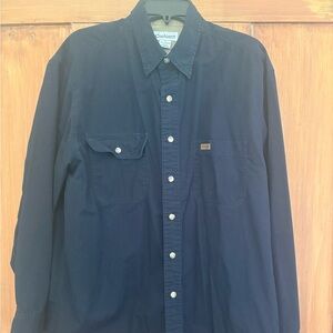 Carhartt Men's Dark Blue Cotton Long Sleeve Button Down Shirt Size Large